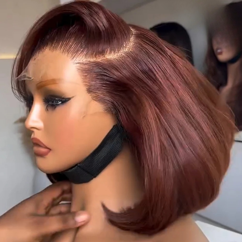 Pre Parted 13X4 Lace Front Bob Wig - باروكة بوب بني محمر عالية الجودة