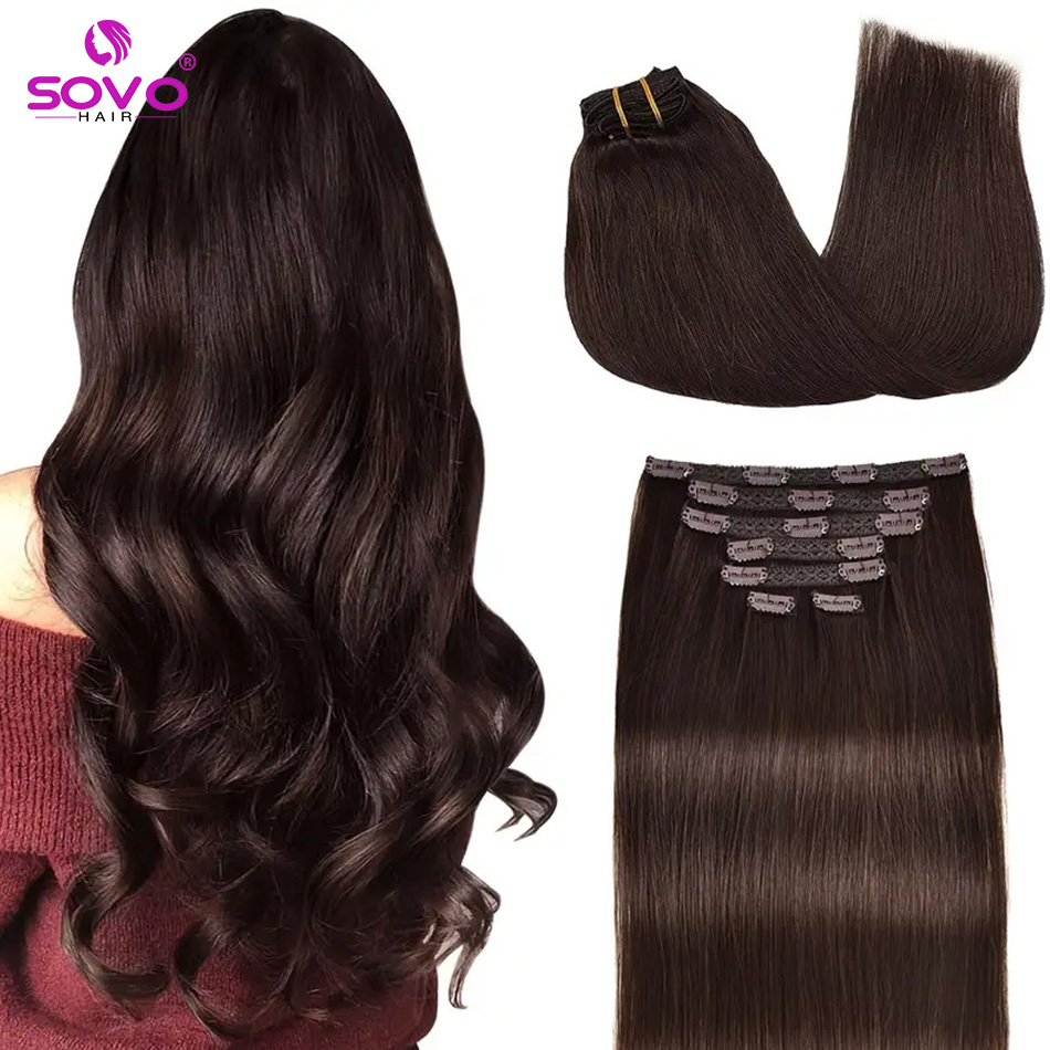 Seamless Clip In Hair Extensions Human Hair - وصلات شعر بمشبك 100% شعر ريمي