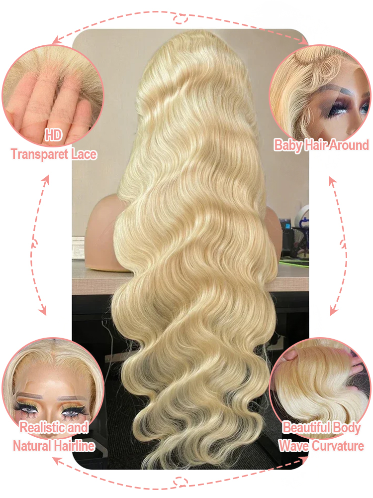 36 40 بوصة، لون أشقر عسلي 613، - مراجعة 613 Blonde Body Wave Lace Front Wig وسعره