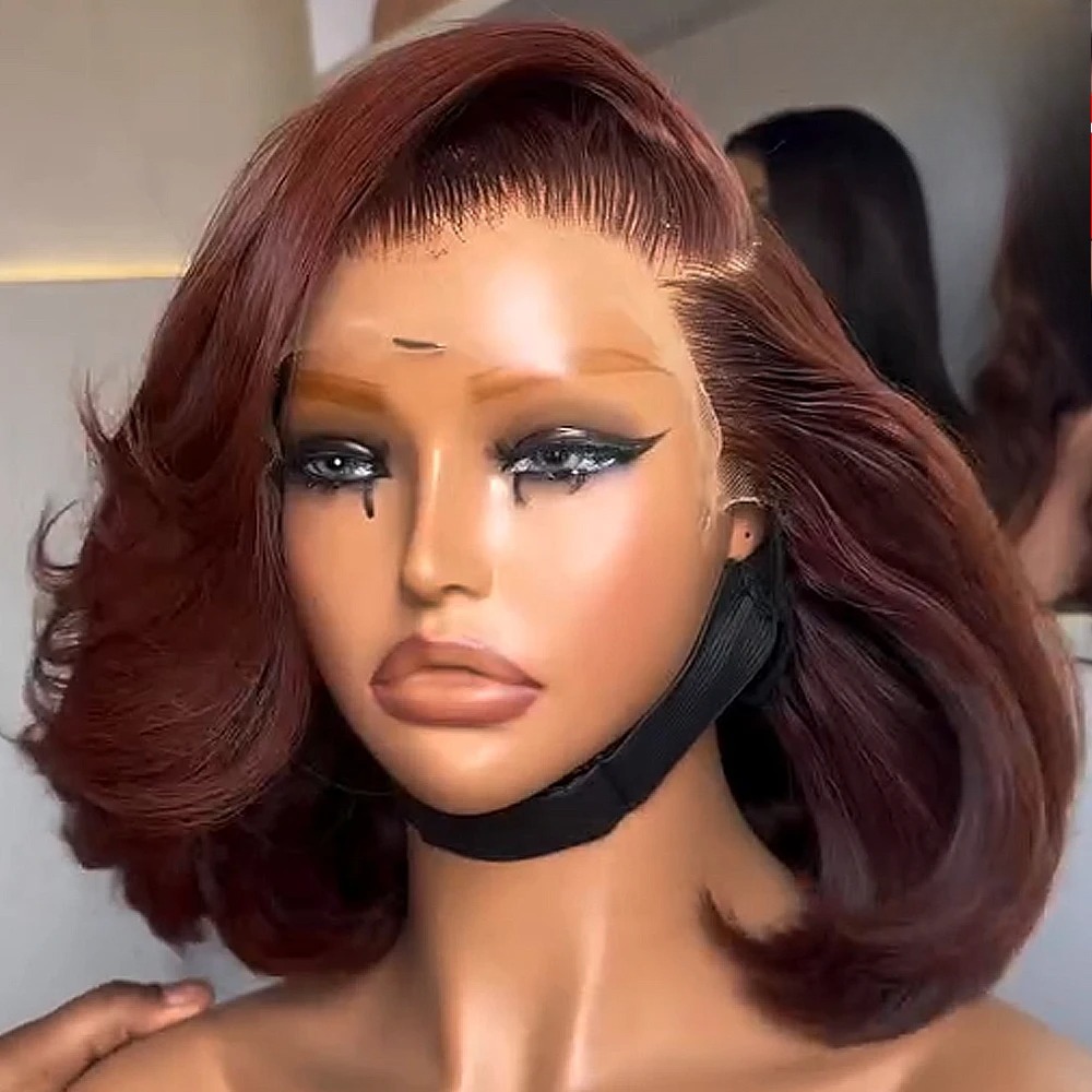 باروكة بوب بني محمر عالية الجو - مراجعة Pre Parted 13X4 Lace Front Bob Wig وسعره