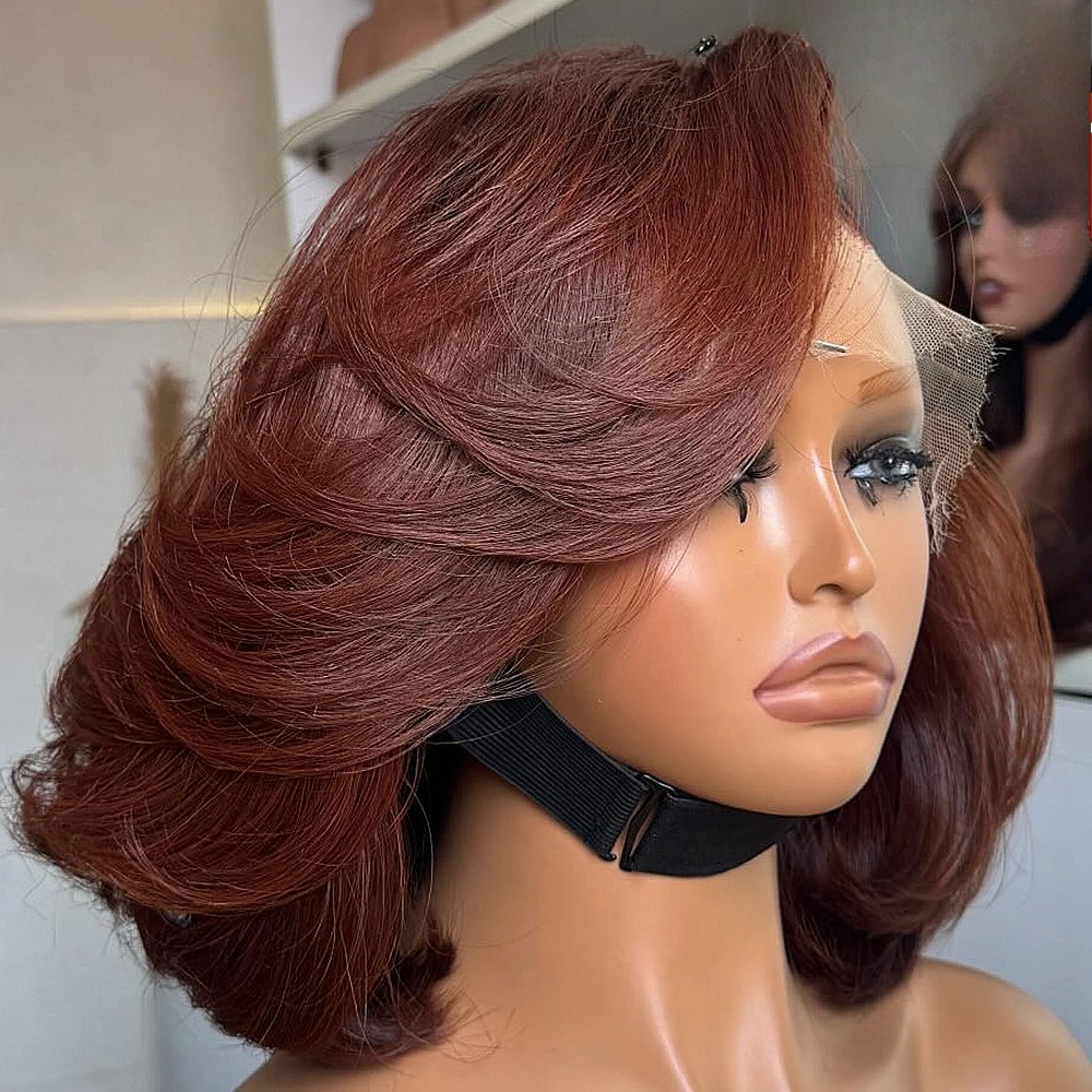 باروكة بوب بني محمر عالية الجو - مراجعة Pre Parted 13X4 Lace Front Bob Wig وسعره