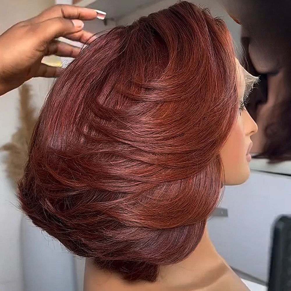 باروكة بوب بني محمر عالية الجو - مراجعة Pre Parted 13X4 Lace Front Bob Wig وسعره