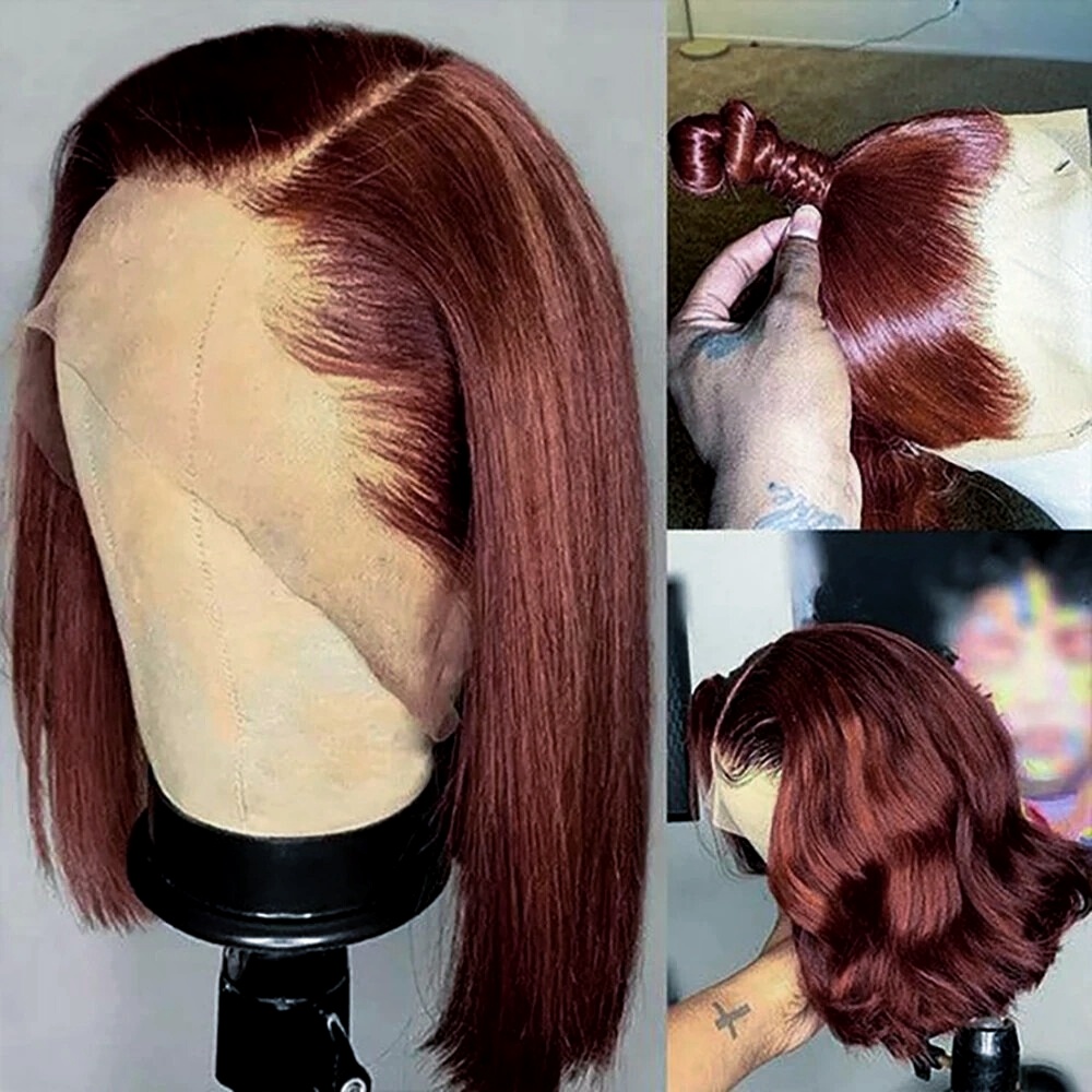 باروكة شعر مستعار بلون بني محم - مراجعة Pre Parted 13X4 Lace Front Bob Wig وسعره