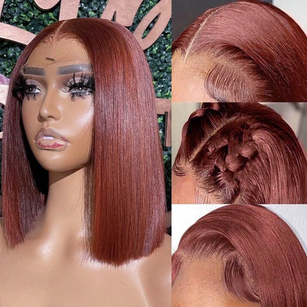 باروكة شعر مستعار بلون بني محم - مراجعة Pre Parted 13X4 Lace Front Bob Wig وسعره