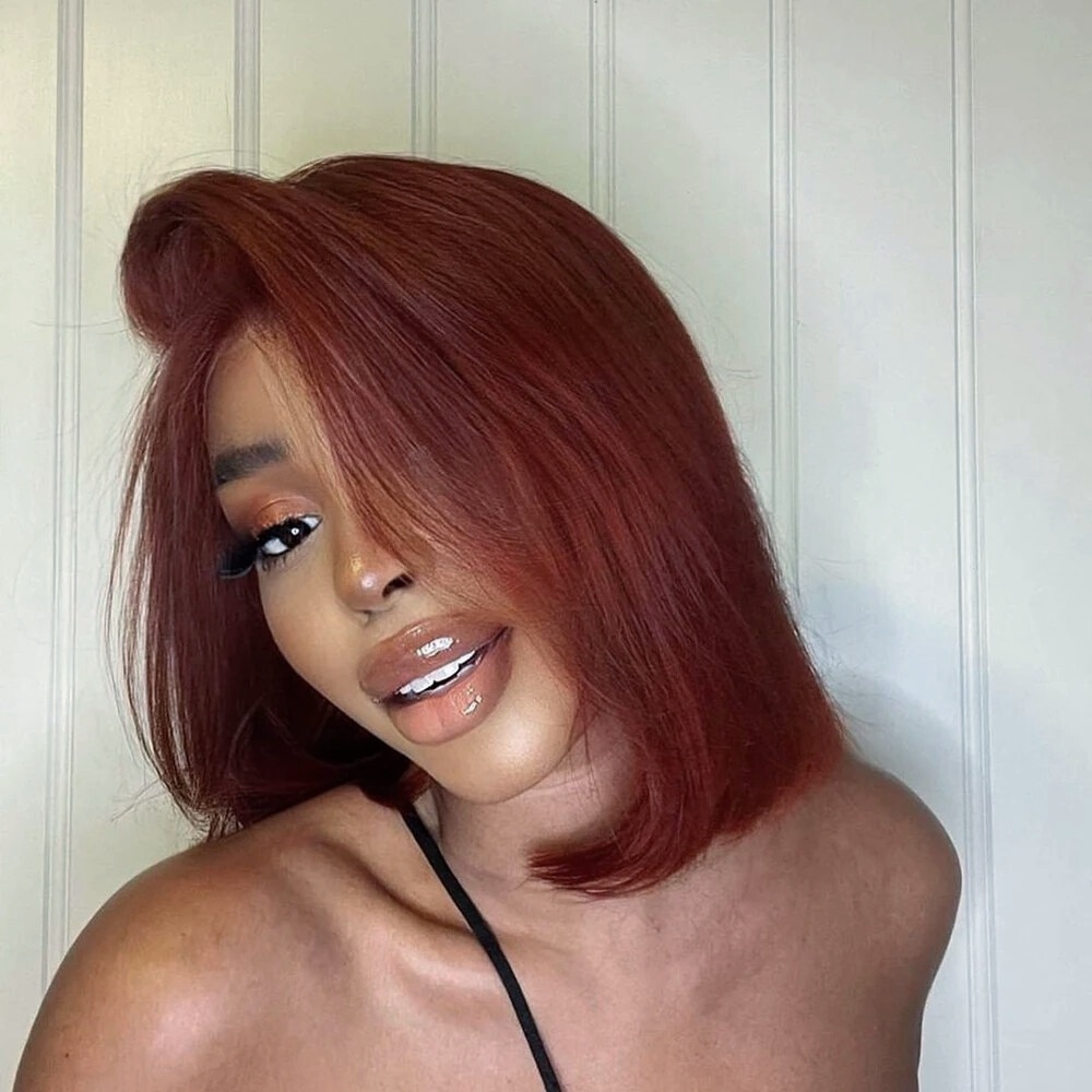 باروكة شعر مستعار بلون بني محم - مراجعة Pre Parted 13X4 Lace Front Bob Wig وسعره