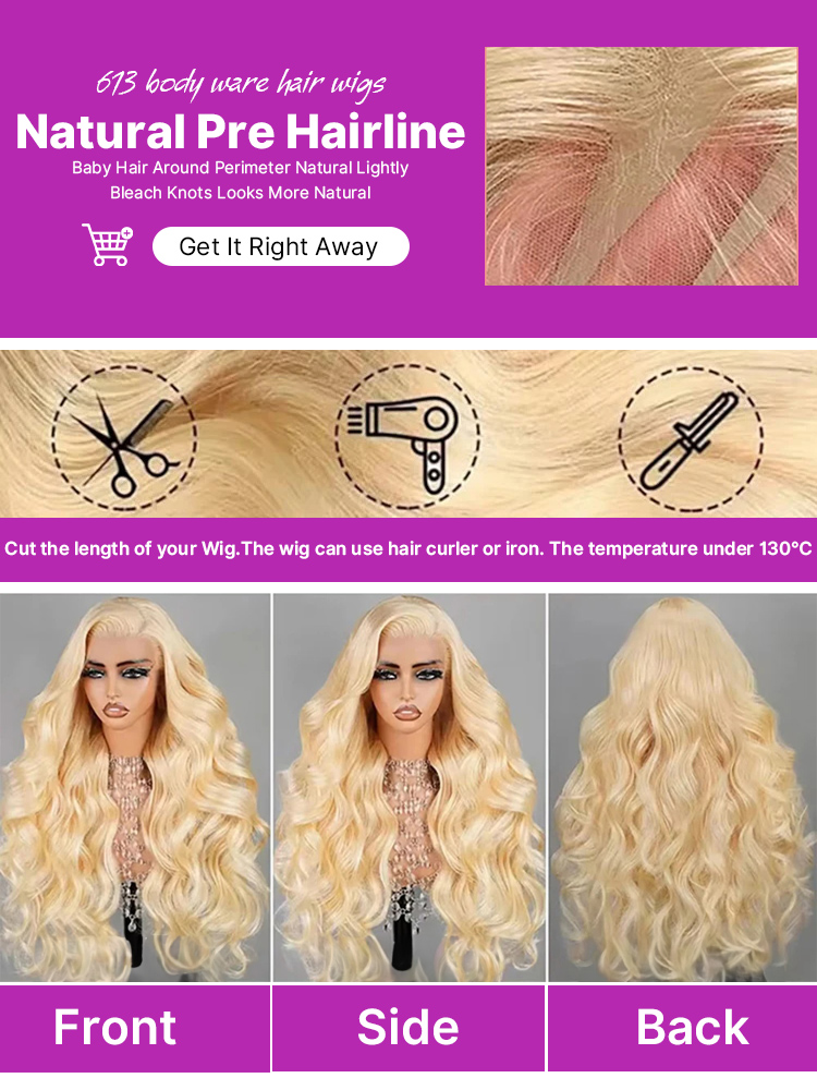 باروكة شعر بشري برازيلي طبيعي  - مراجعة 613 Blonde Body Wave Lace Front Wig وسعره